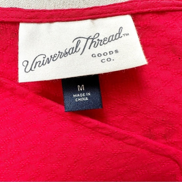 Red Button-Down Tie-Front Dolman Sleeve Cotton Top Size M - Picture 6 of 7